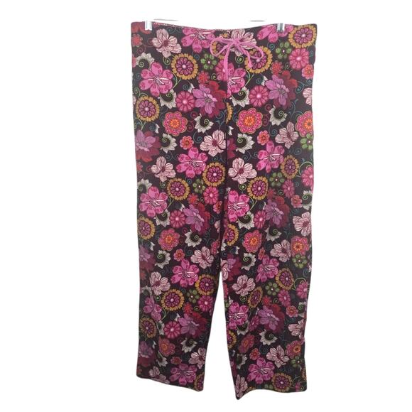 Vera Bradly Floral Corduroy Lightweight Lounge Pants Brown Pink Straight Leg M - Picture 2 of 11